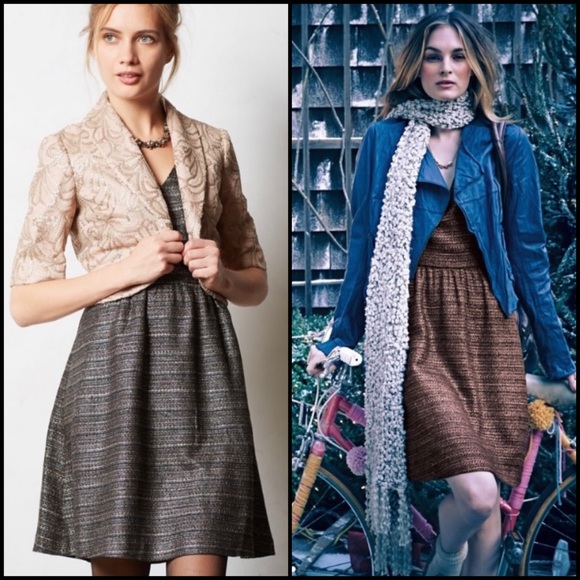 Anthro Moulinette Soeurs Metallic Tweed A-Line Dress w/Pockets - Picture 2 of 8